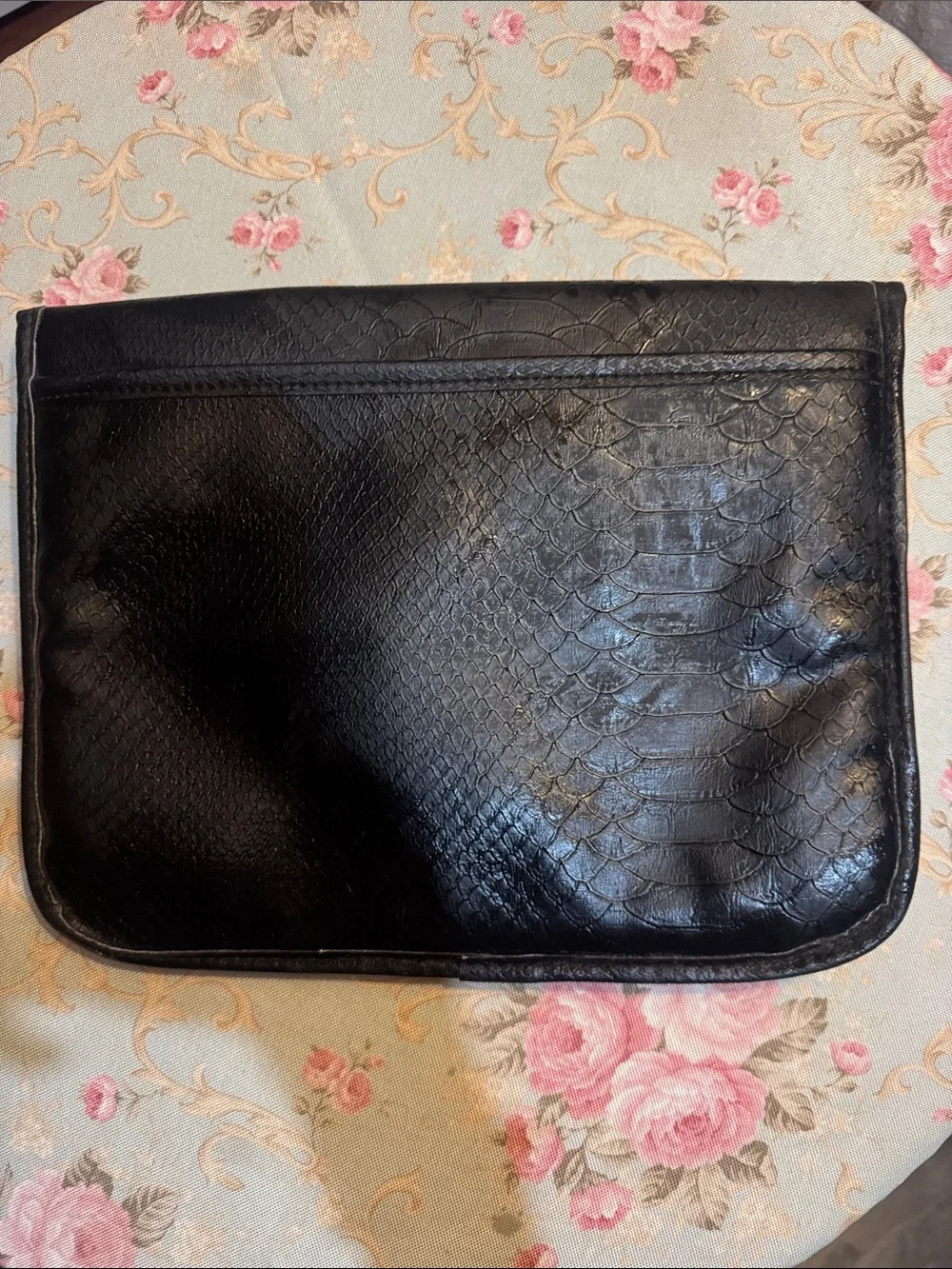 Black Faux-Snake Envelope Clutch with velvet lining